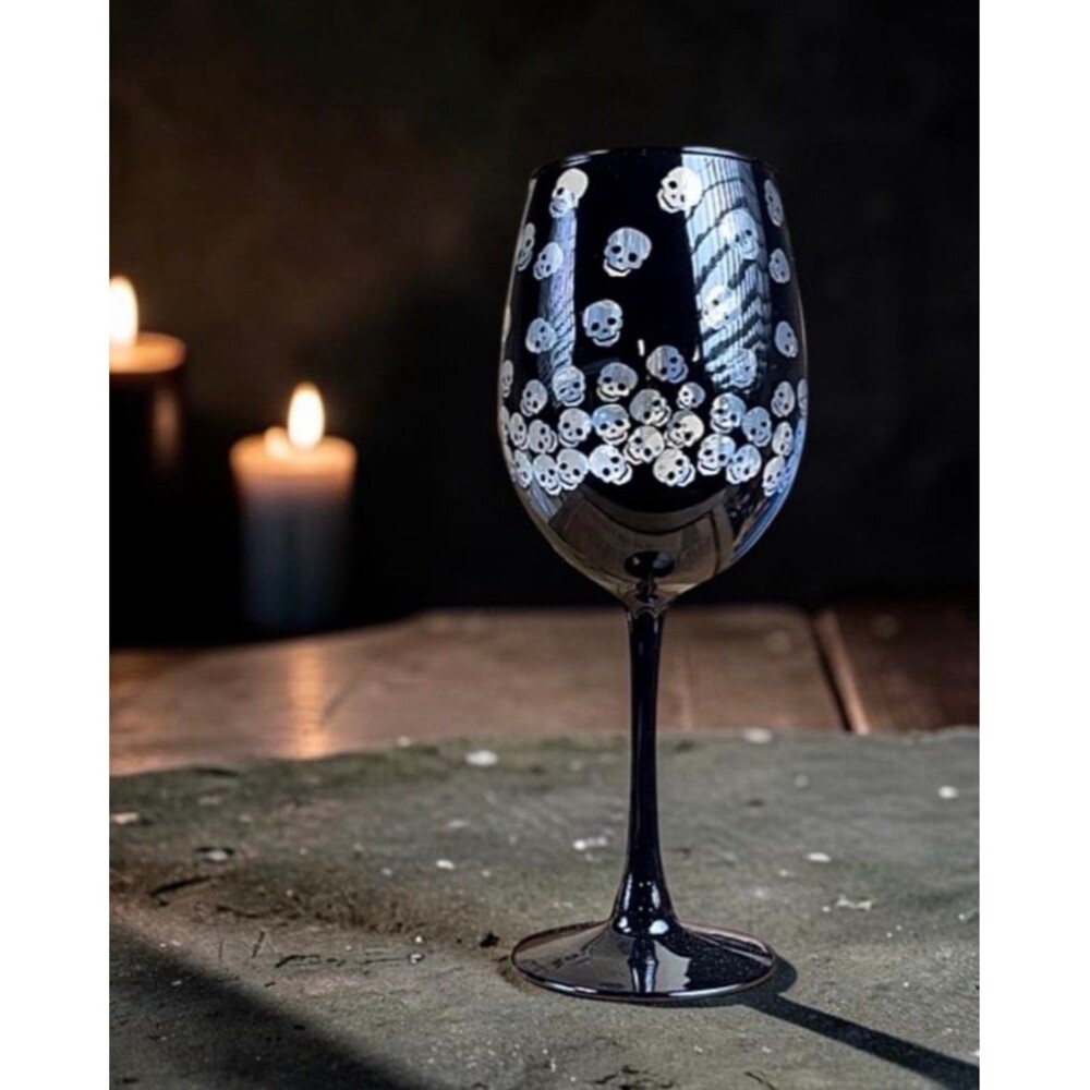 Halloween Skull Wine Glass - Black